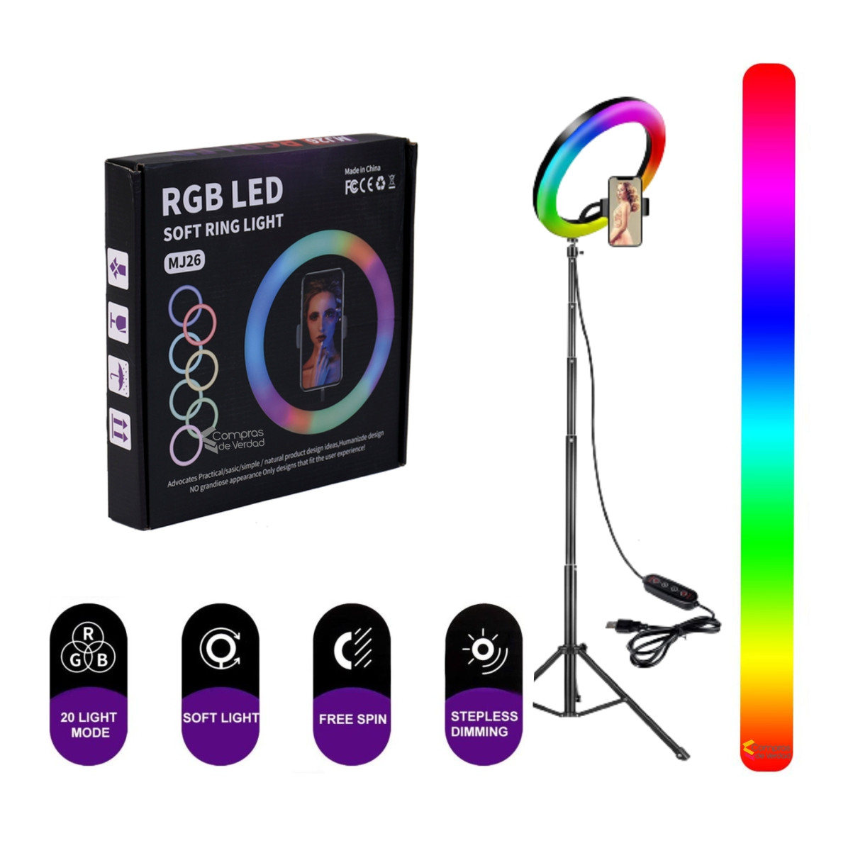 Miniatura 6 de Aro De Luz Rgb Led Flash 26 Cm